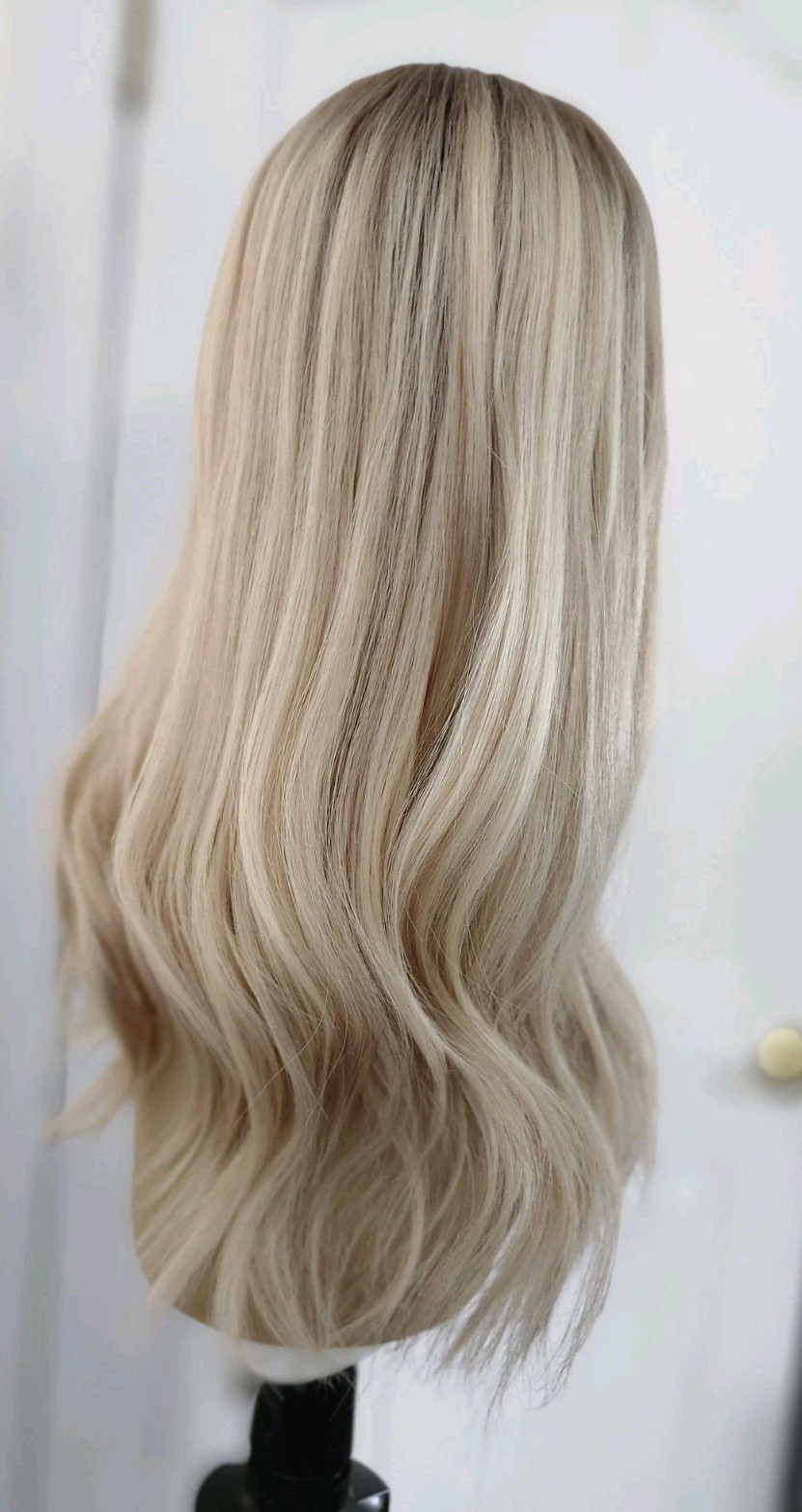 100% HUMAN HAIR SILK TOP LIGHT BLONDE TOPPER /DIMENSION 8″x8″ 18″ LONG