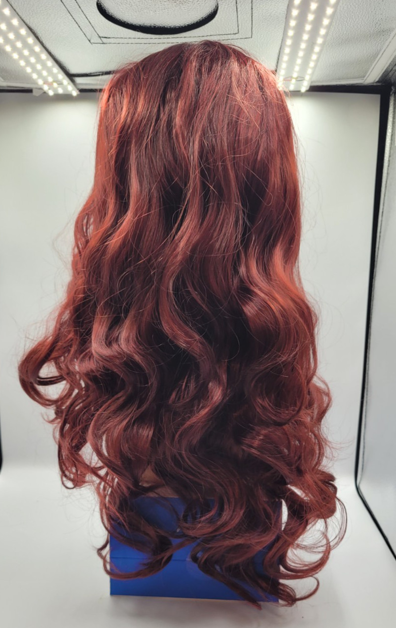 Long curly wave synthetic wig with blunt bangs heat resistant fiber full wig