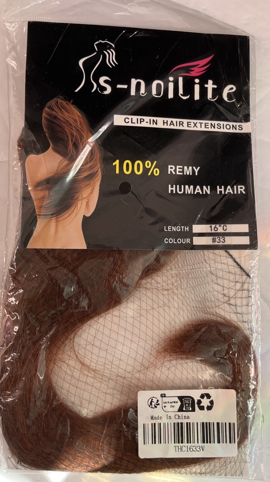 S-noilite Clip In Hair Extensions 100% Remy Human Hair Auburn -Length 16in – #33
