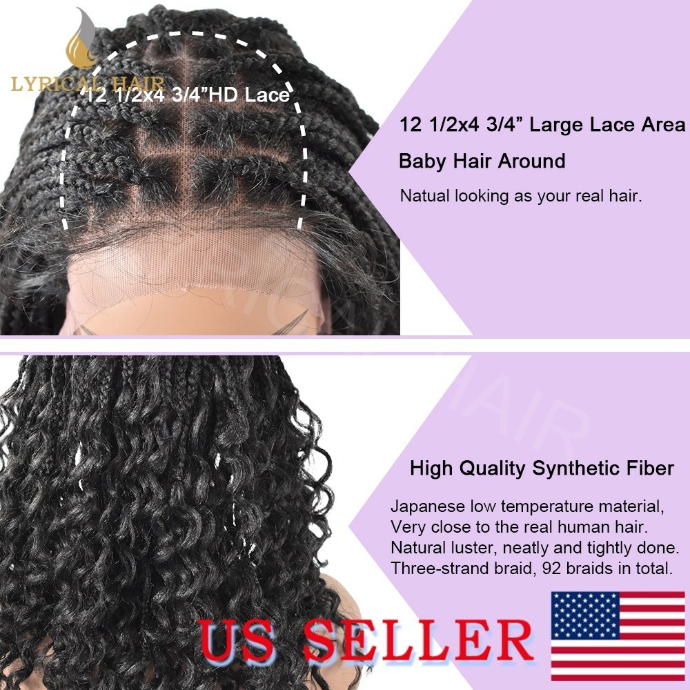 US Afro Curly Lace Front Box Hand Braided Wig with Baby Hair For Women Synthetic