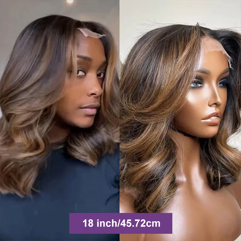 4/27 Highlight 13*4 Body Wave Glueless Closure100% Human Hair Frontal Wigs Ombre