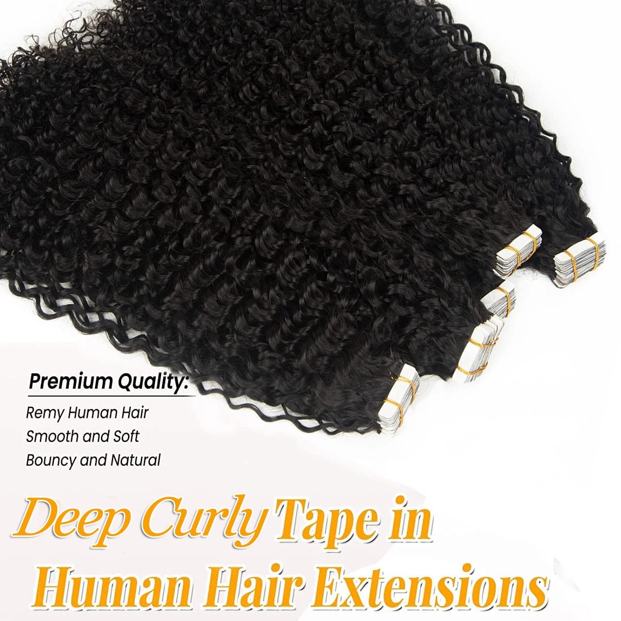 Smartinnov 26 Inch Long Tape In Hair Extensions Human Hair Deep Curly Pu Tape