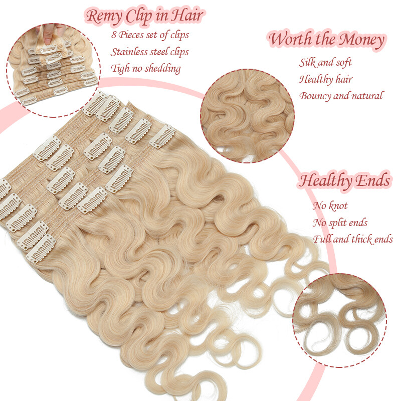 Thick Clip In Remy Human Hair Extensions Double Weft Full Head Long 200g US N322