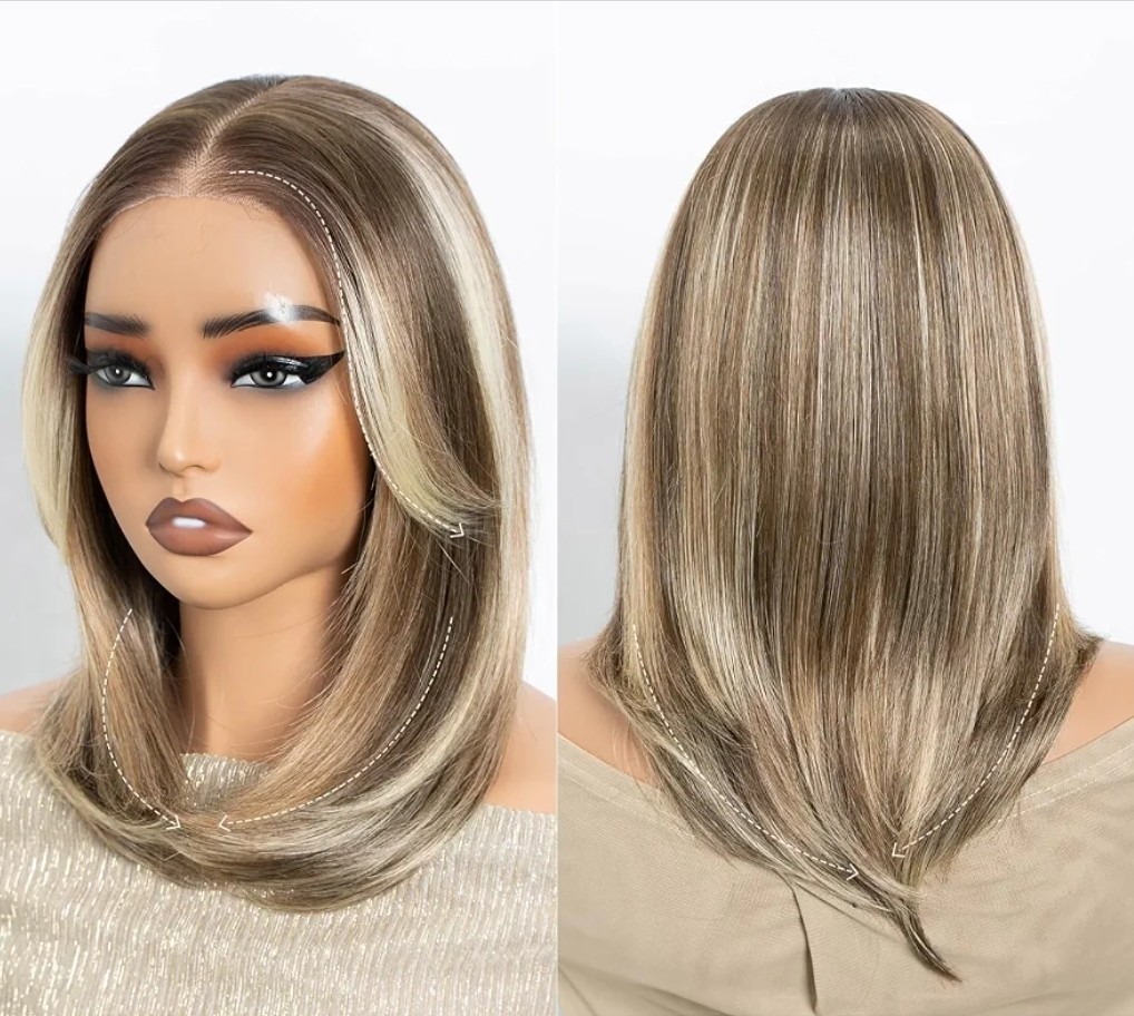 HD Lace Front Wig Silver Gray Blonde Balayage LongHuman Hair Blend Ombre Waves