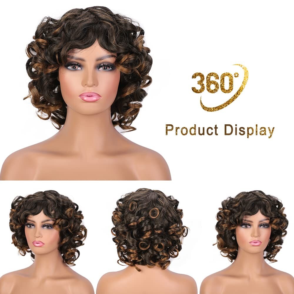 AISI BEAUTY Short Curly Wigs for Black Women, Big Bouncy Fluffy Afro Kinky Curly