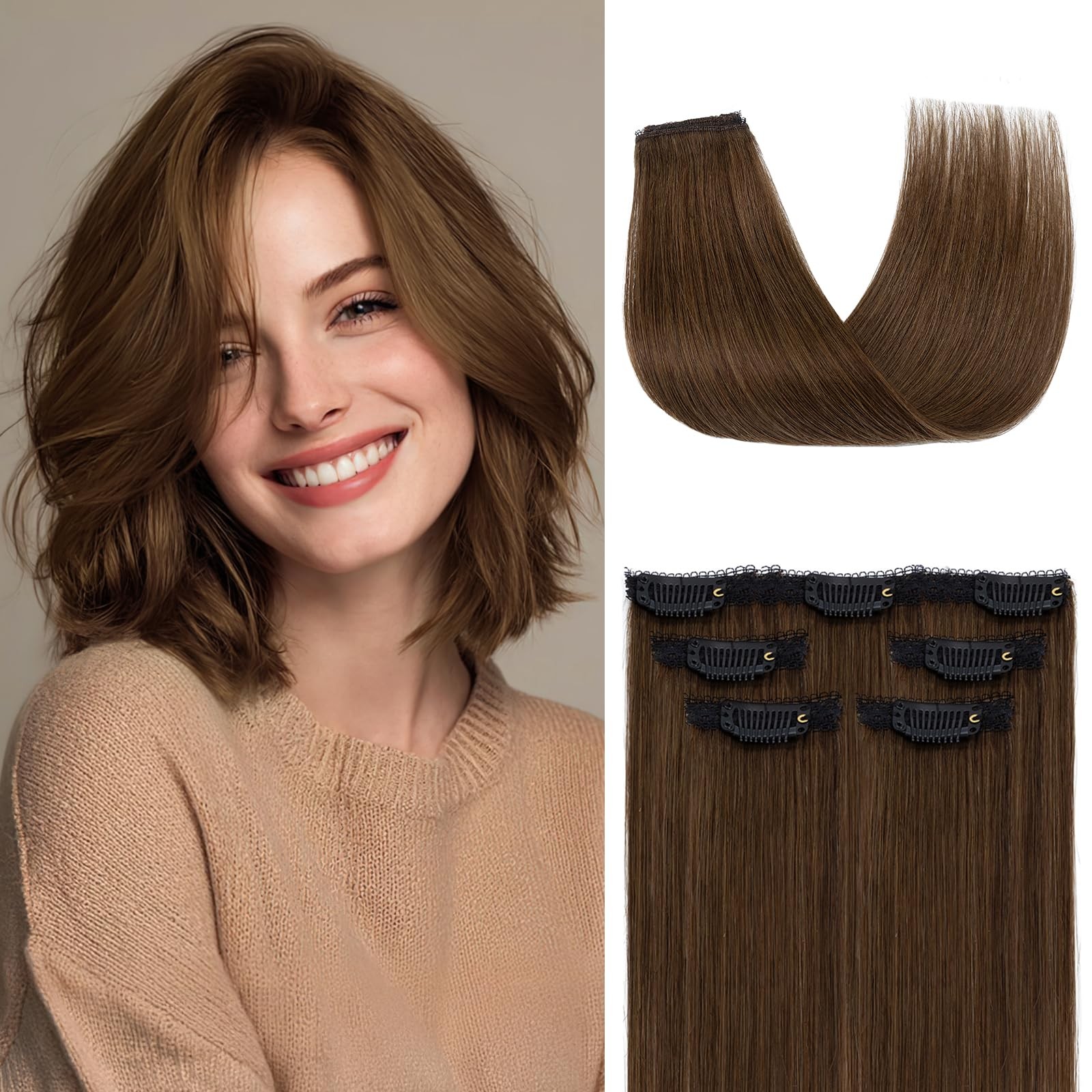 Rich Choices Clip In Hair Extensions Real Human Hair-5 Pcs4Pcs Single Clip1Pcs