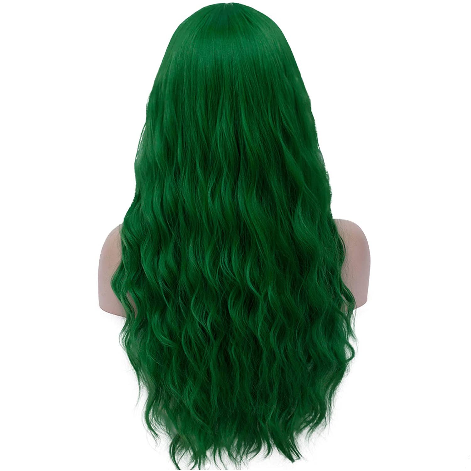 Womens Long Curly Wavy Green Wig with Bangs Synthetid Heat Resistant Hallowee…