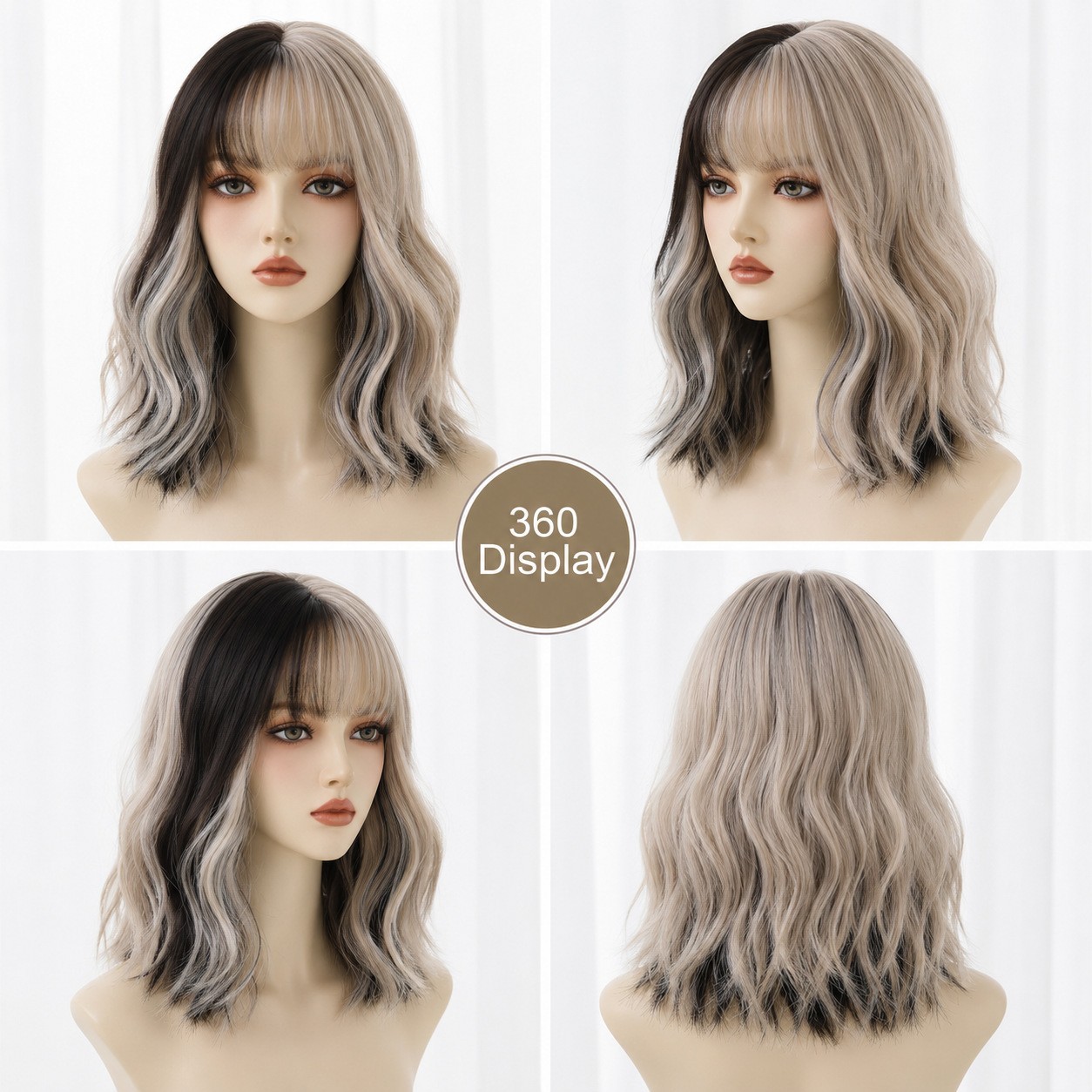 Two Tone Ombre Water Wave Medium Length Wig Heat Resistant Synthetic Full Wig