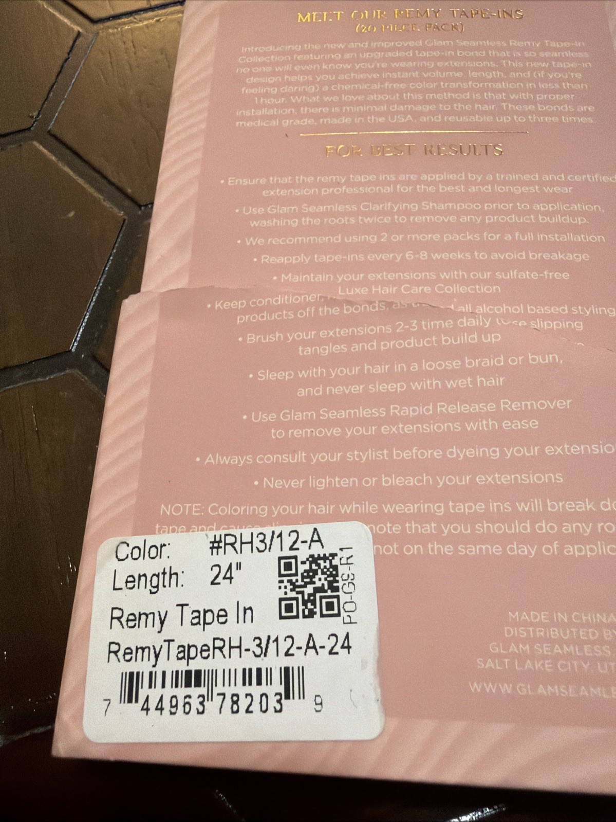 Glam Seamless Hair Extensions REMY TAPE-INS 24in Color#RH3/12-A Rooted Caramel H