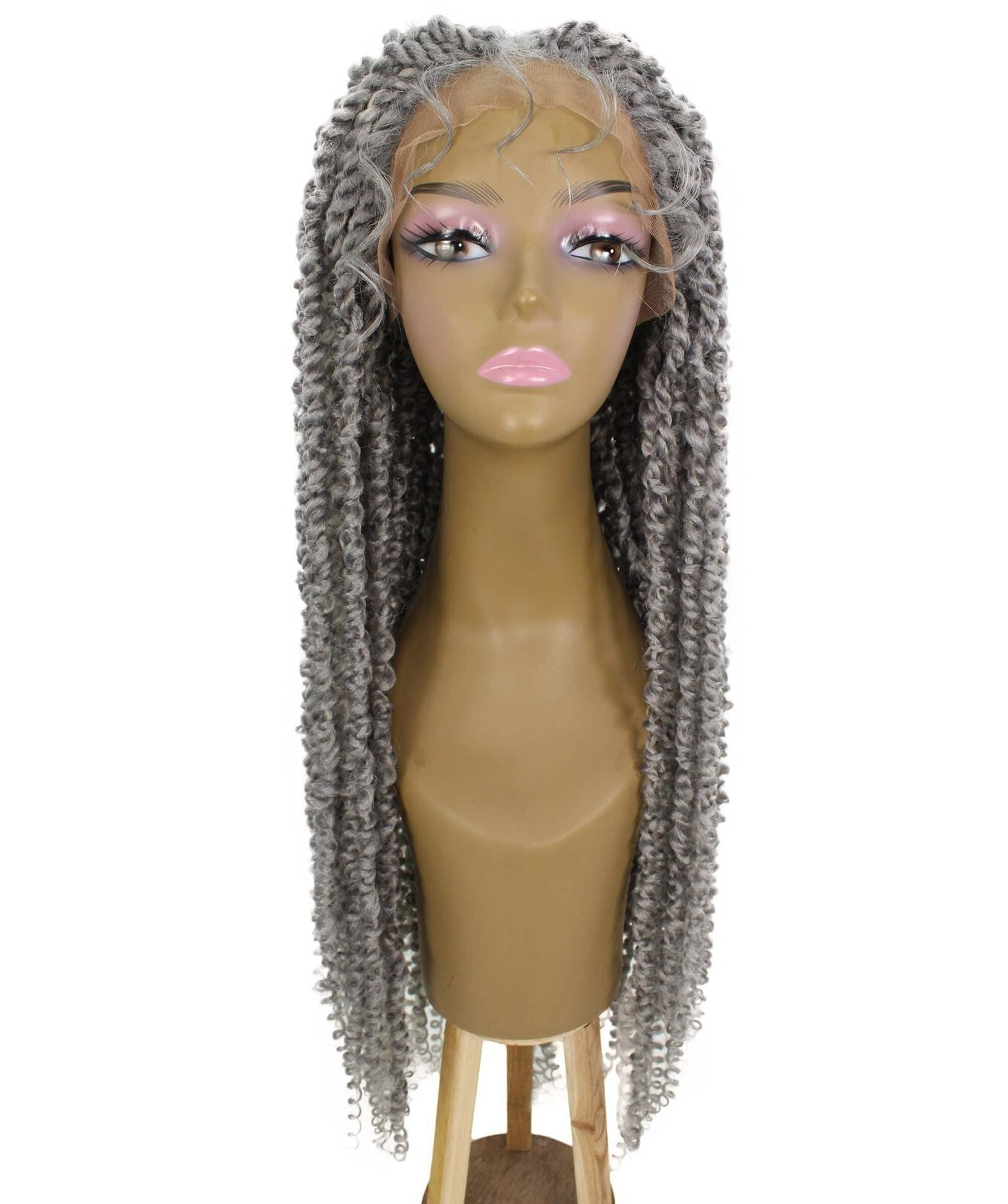 LUXLUXE Esosa Curly Esosa 31 in Long Esosa 4X4 Hand Tied Lace Braid Braided Wig,