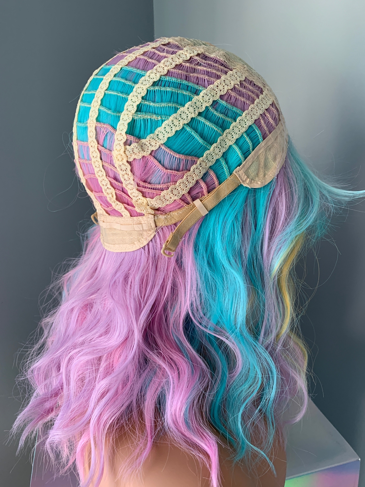 Pastel Rainbow Wig with Bangs Body Wave Multi-color Wig, 14 Inch Costume Cosplay