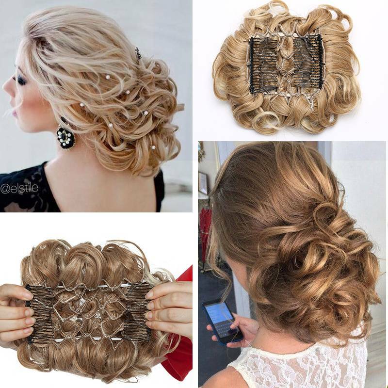 LARGE THICK Curly Chignon Messy Bun Updo Clip in Hair Piece Extensions Formal US