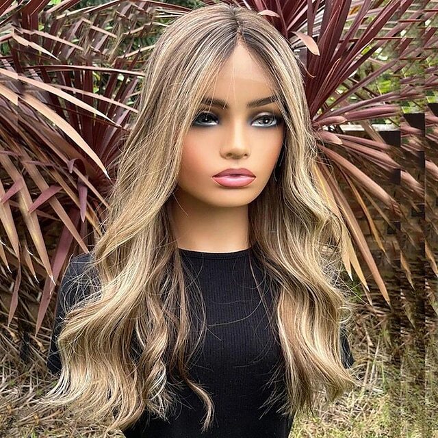 Remy Human Hair 13×4 Lace Front Wig Brazilian Hair Wavy Ash Blonde Highlight