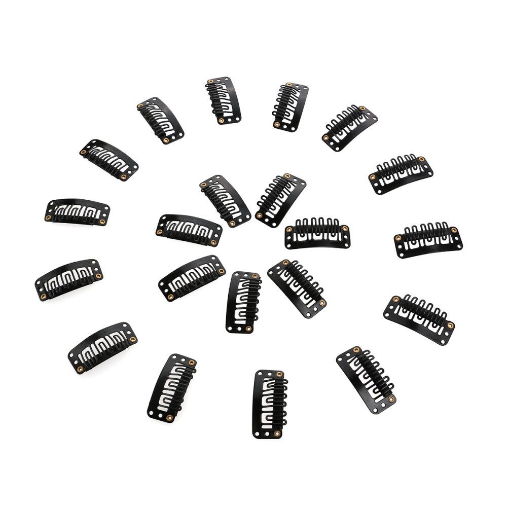 20Pcs Black 6 Teeth Hair Extension Snap Comb Clips with Flexible Rubber