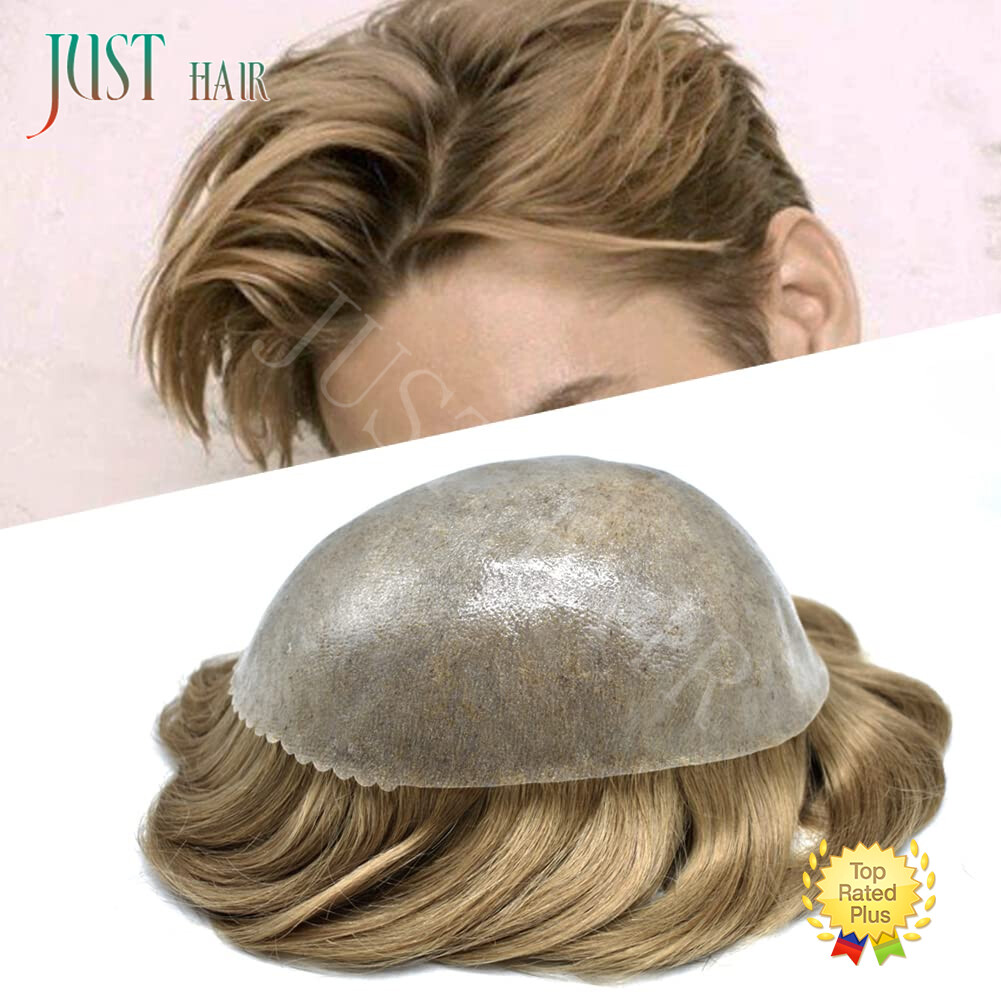 Mens Human Hair Replacement System Injection Skin Men Toupee Wig Hairpieces US