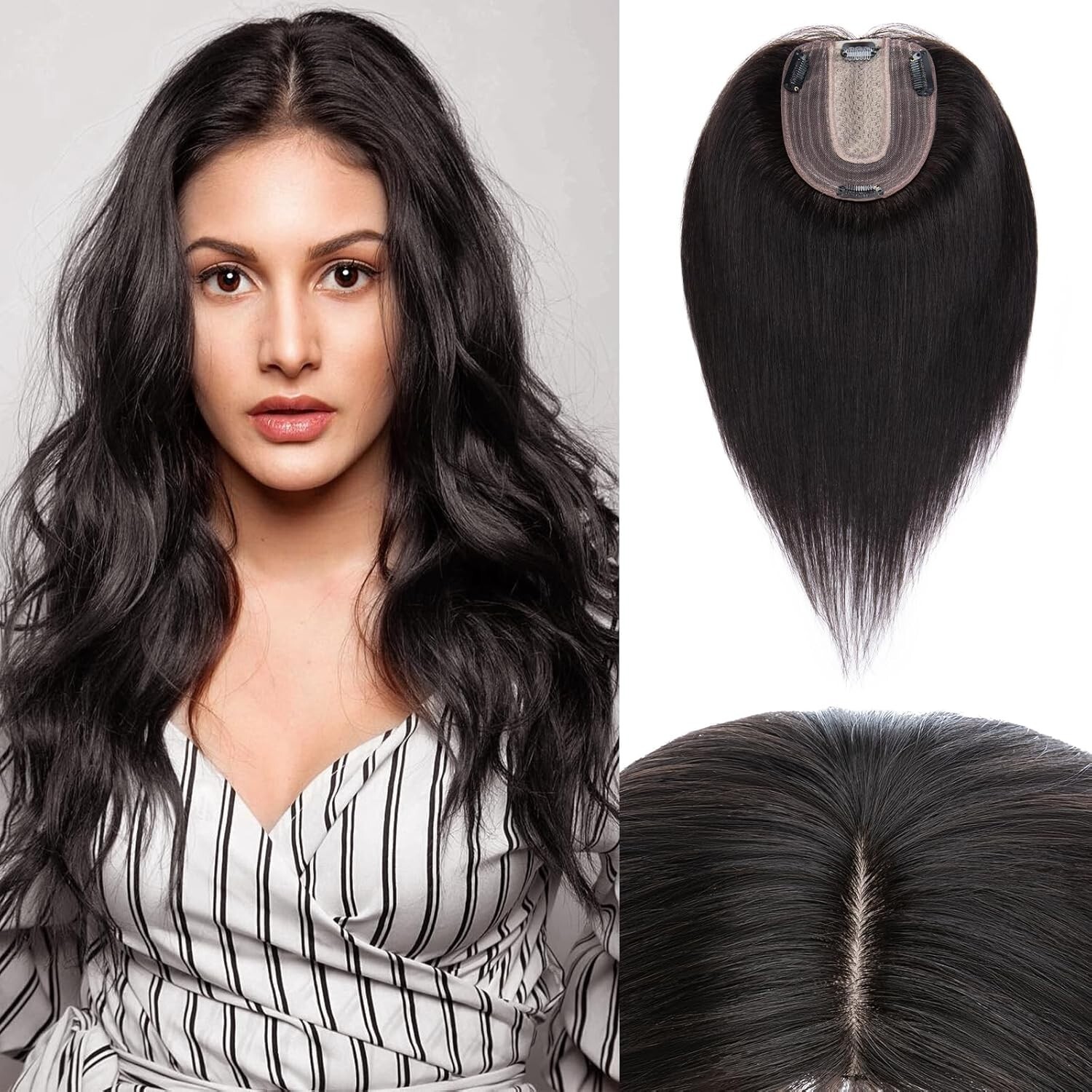 Rich Choices Hair Topper For Women 100% Real Human Hair Topper With No Bangs 1B