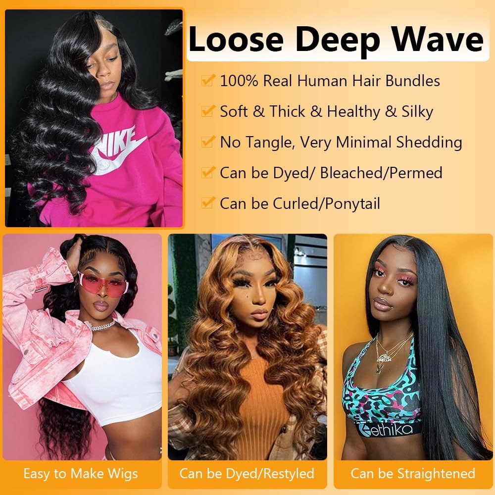 Qthair 18A Brazilian Virgin Hair Loose Deep Wave Human Hair Bundles 100