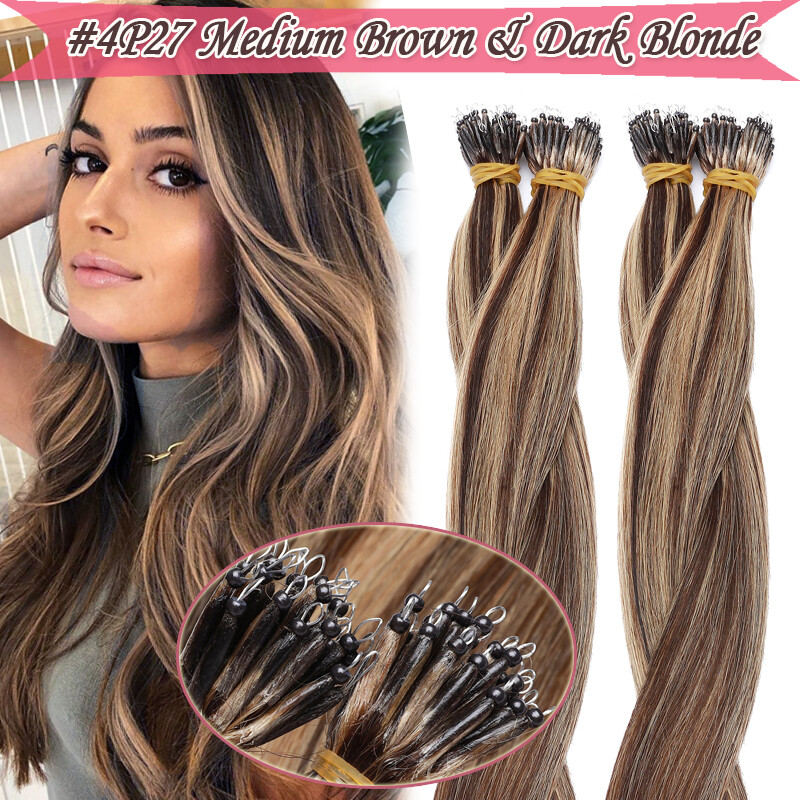 CLEARANCE 100% Remy Human Hair Extensions Nano Ring Loop Micro Bead Hair Thick