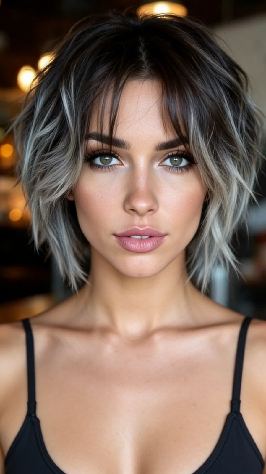 Short Wavy Ombre Gray Bob Wigs 100% Human Hair Lace Front Wigs 13×4