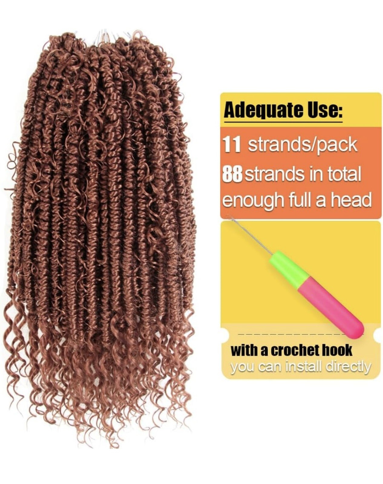 Serendipa Hair 8 Pks Passion Boho Twist Crochet 22″ Pre-looped 350# Ginger Red