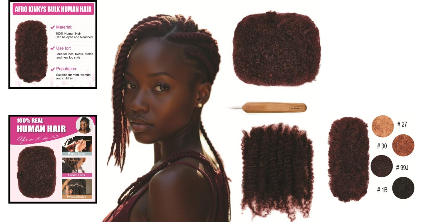 30g 100% Real Human Hair Bulk – Kinky Curly Afro Bundles for Natural Styles
