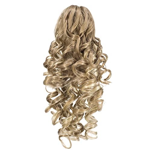 12-Inch Short Screw Curls Claw Clip Ponytail Beige/Blonde Mixed-24H613#
