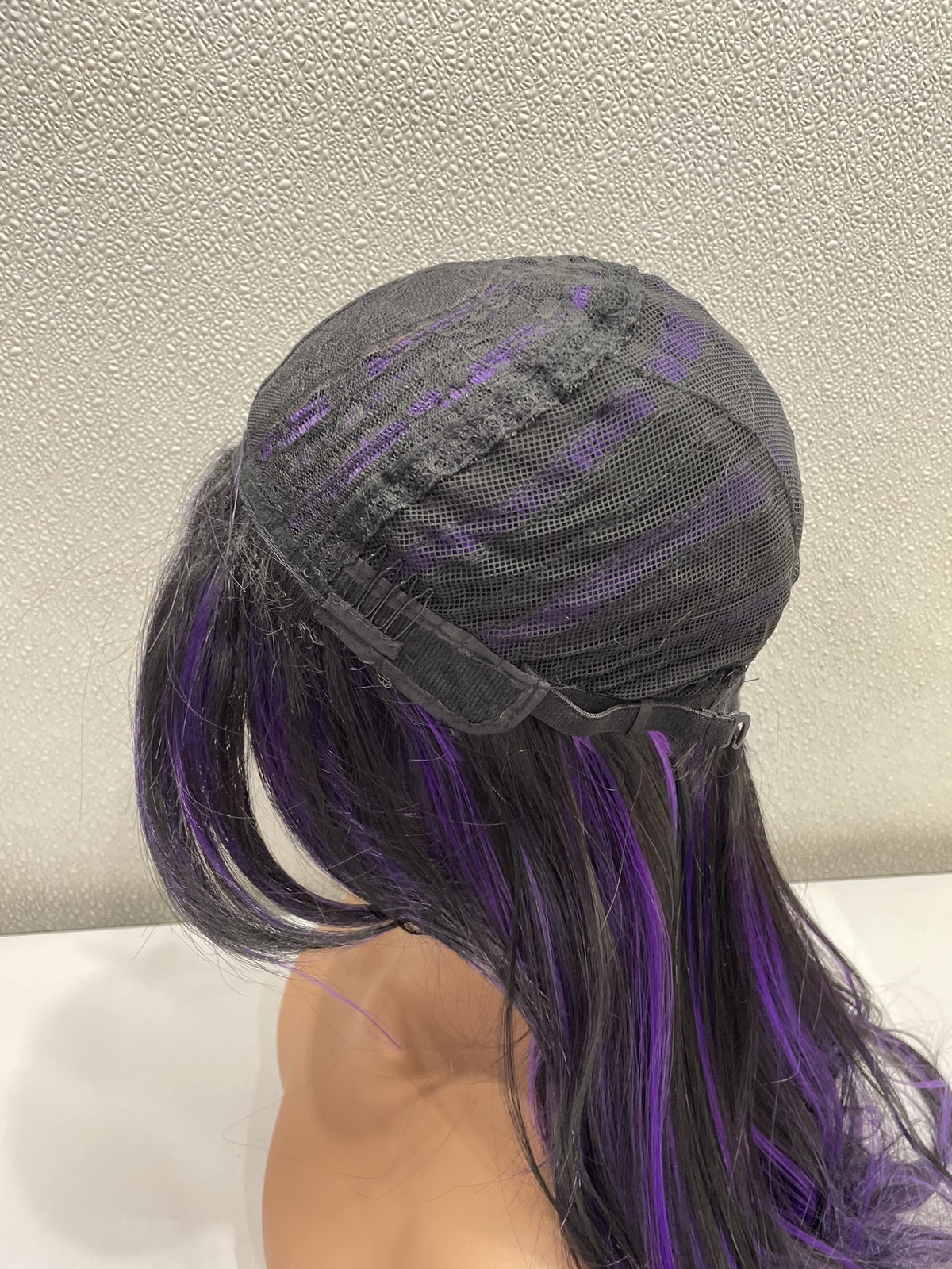 Highlight Purple Mix Black Synthetic Layered Glueless Wig, 24″