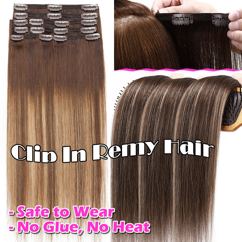 Double Weft Thick Clip In Wavy Full Head Real Remy Human Hair Extensions Blonde