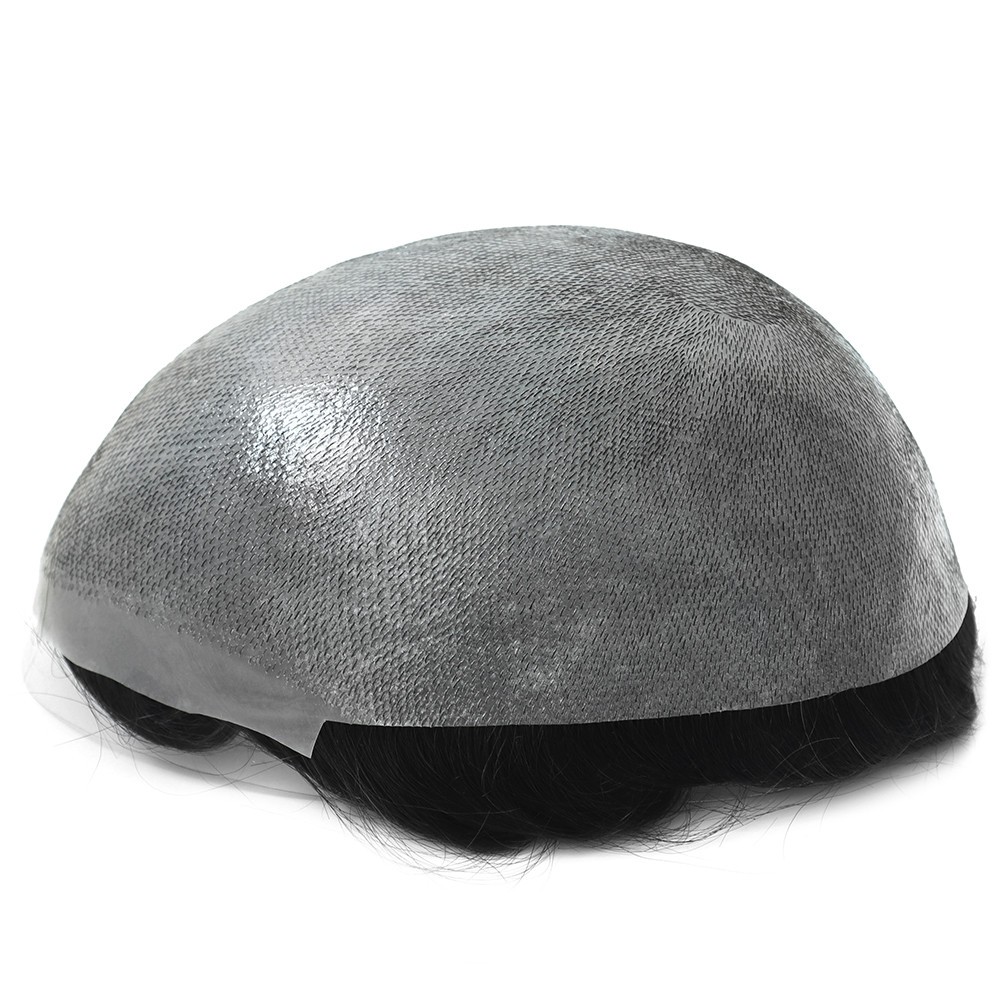 Toupee Mens Human Hair Thin Skin Replacement System Gent Hairpieces Black Hair