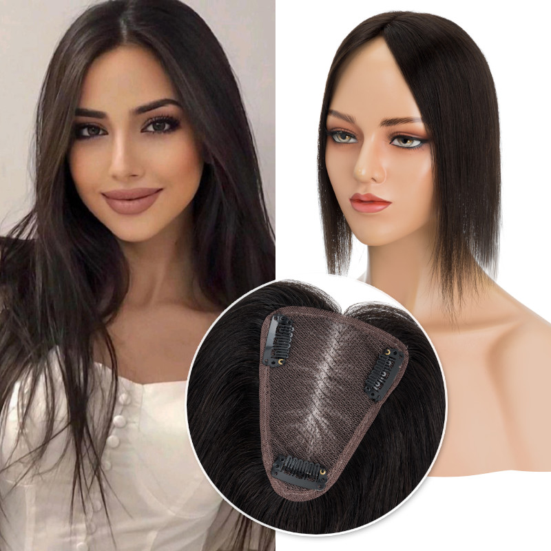 Handmade Clip in Swiss Lace REAL Human Hair Topper Toupee Piece Women Hairpiece