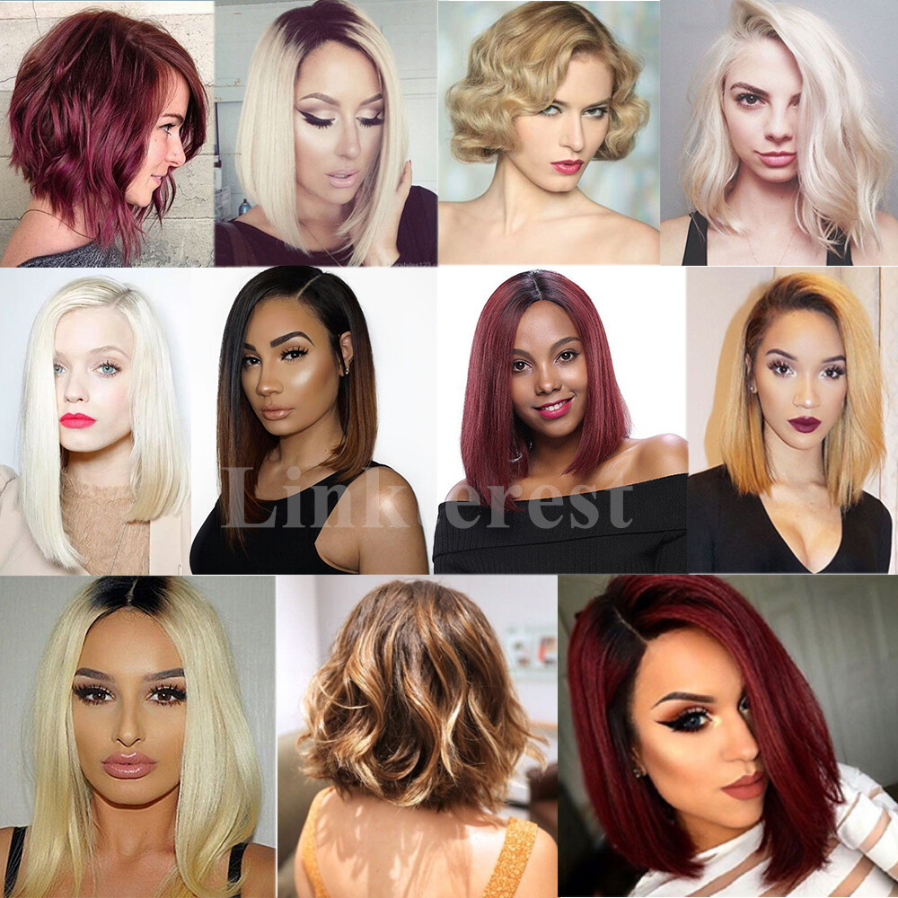 Short Bob Wavy Lace Front Wig Indian Virgin Human Hair Wigs Natural Hairline P9G