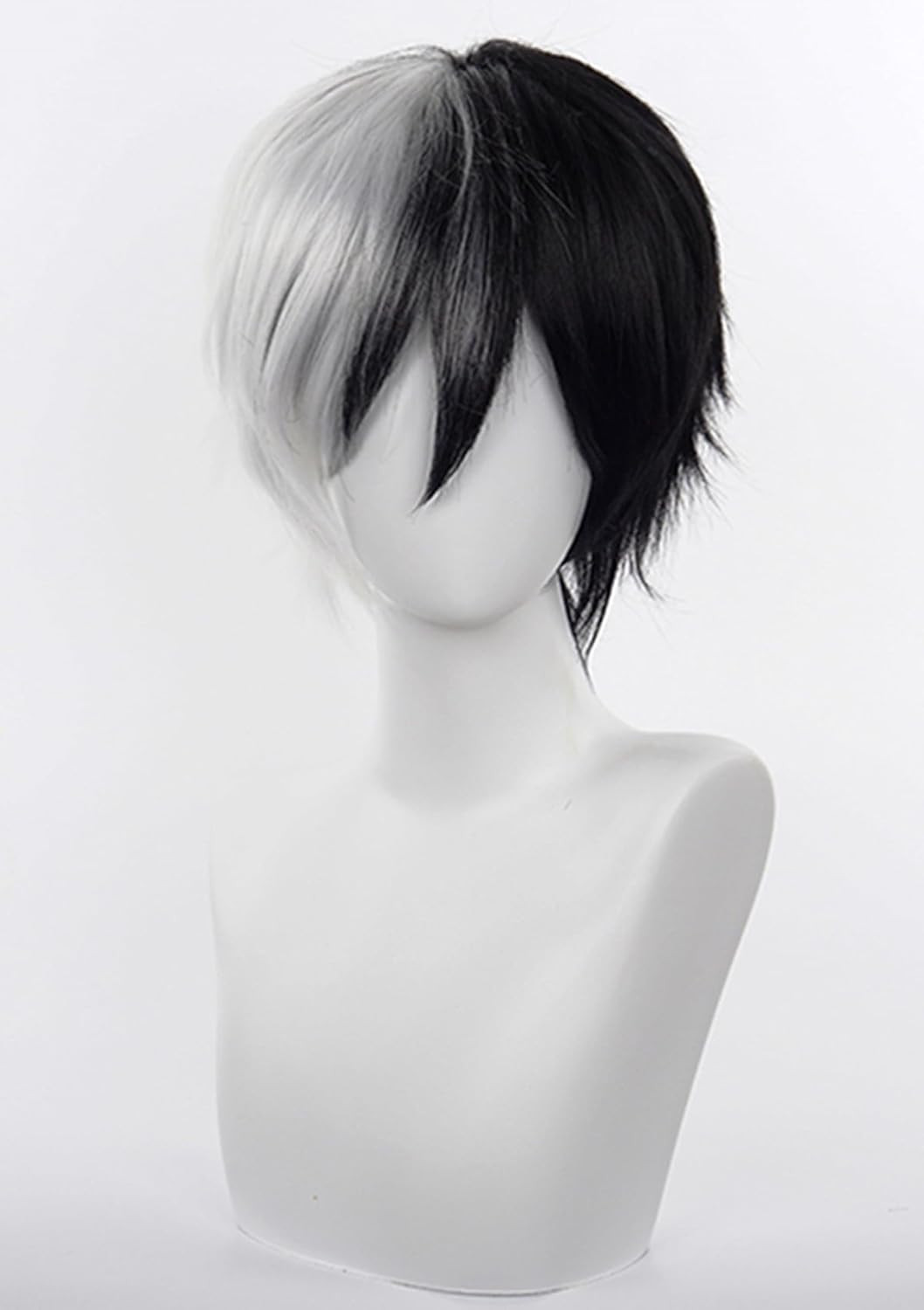 COSPLAZA Cosplay Synthetic Wig Short Black White Unisex Adult Anime Show Party H