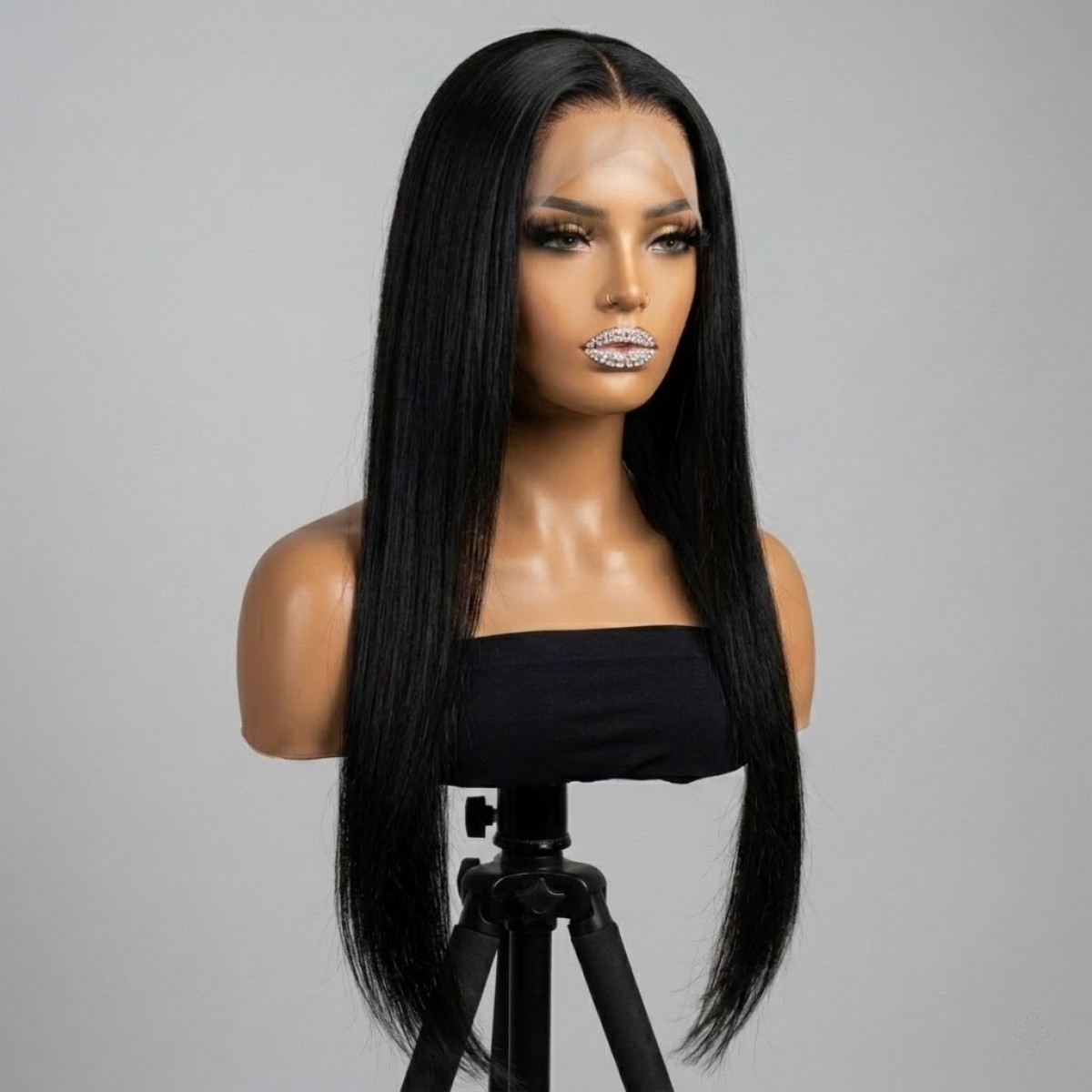 Long Straight Black Natural Lace Frontal Wig Synthetic Hair Women