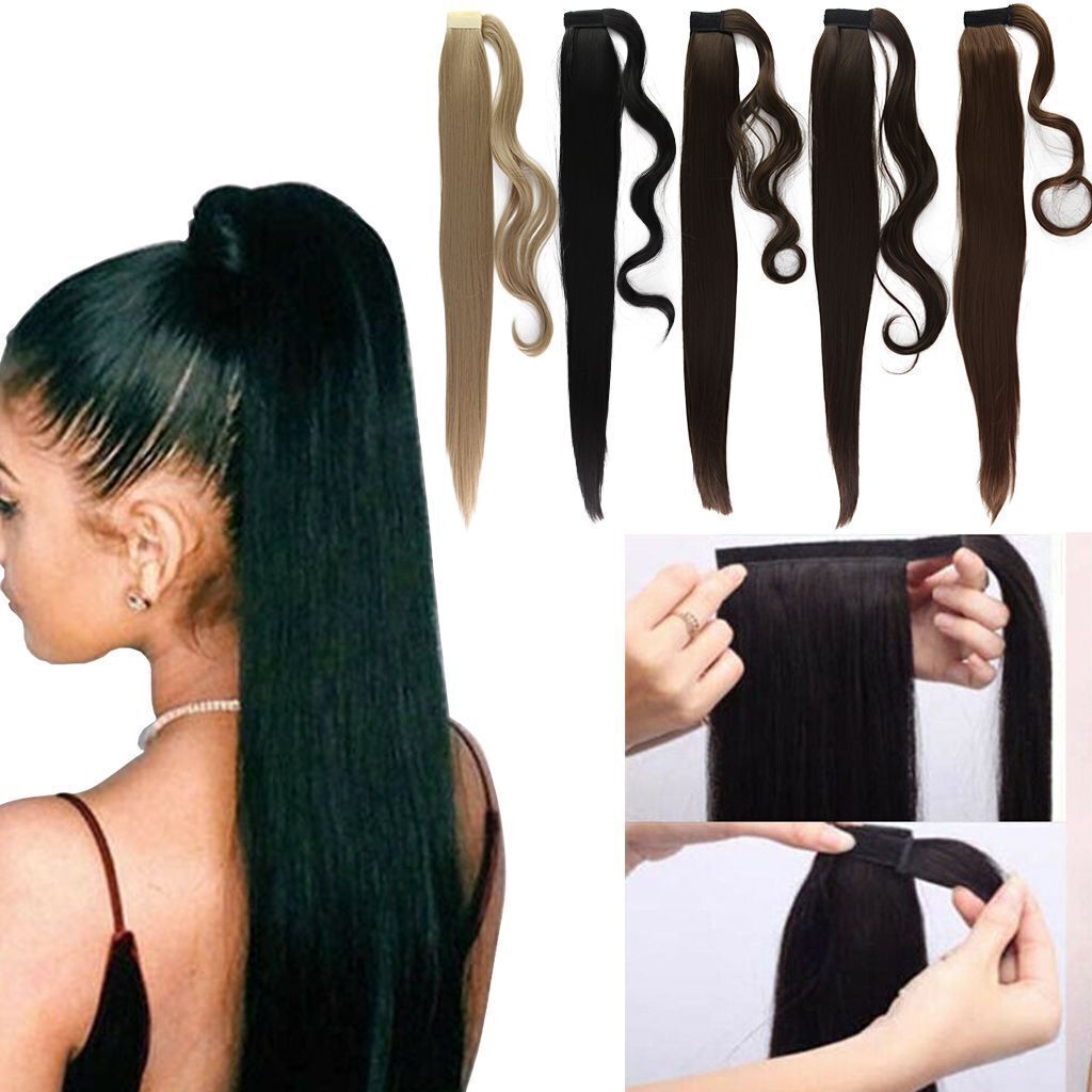 Long Wavy Curly/Straight Thick Synthetic Clip In Hair Extension Ponytail Claw