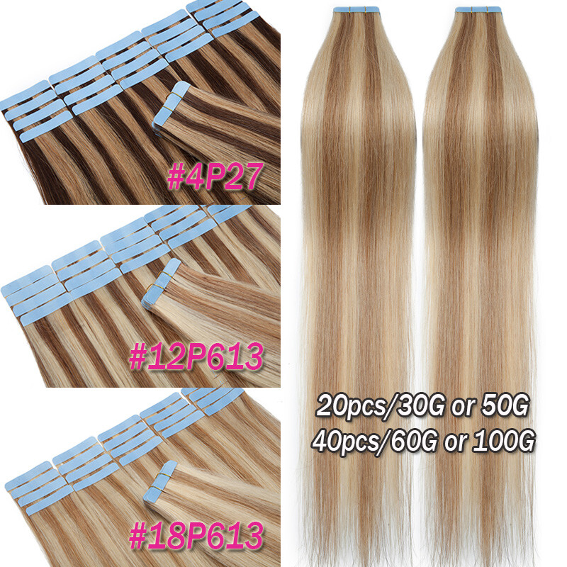 CLEARANCE 100% Remy Remy Tape In Human Hair Extensions Skin Weft Thick Glue AAA+