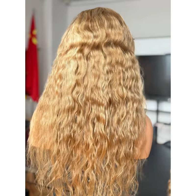 Ombre Honey Brown Blonde Highlight Water Wave Lace Front 100% Human Hair Wigs