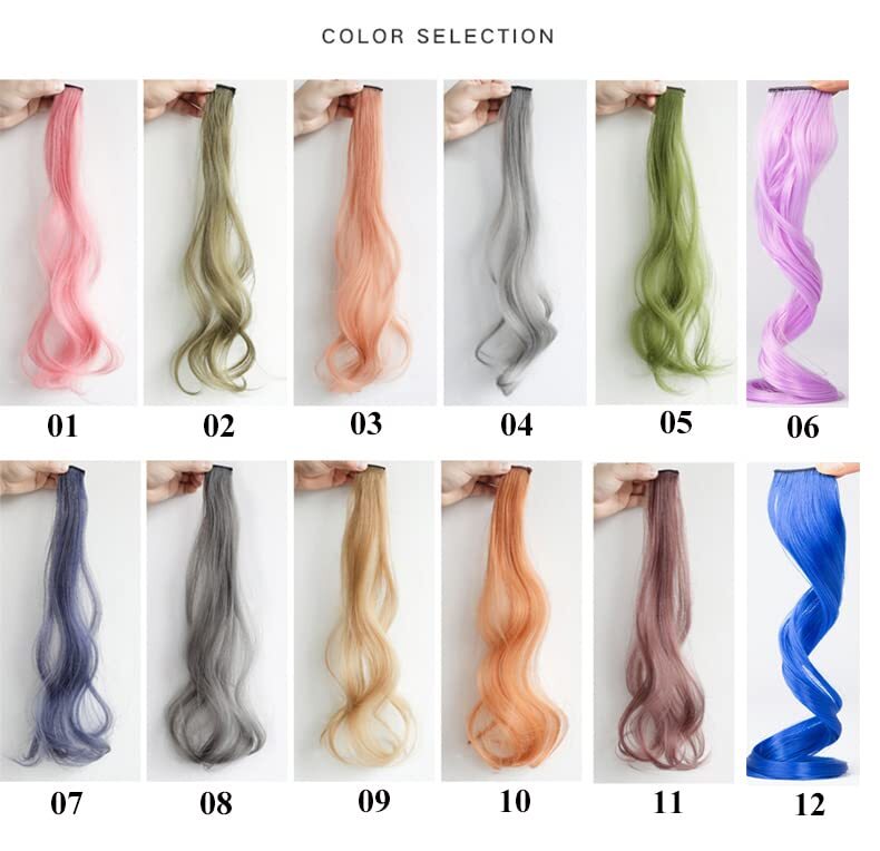 10Pcs 10 Colors Hair Extensions Set Party Highlights Curly Wavy Hairpiece Clip