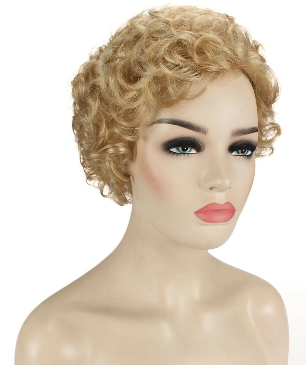Monroe – Curly Kanekalon Synthetic Fiber Full Wig, 4 – 4.5 in, Champaign Blonde
