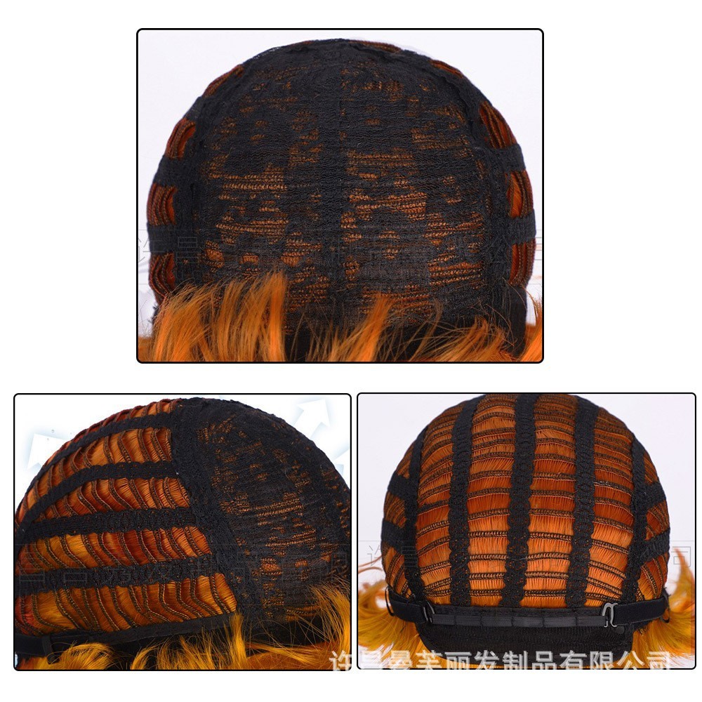Natural Black Short Straight Wig With Bangs Rose Net Synthetic Full Wig For