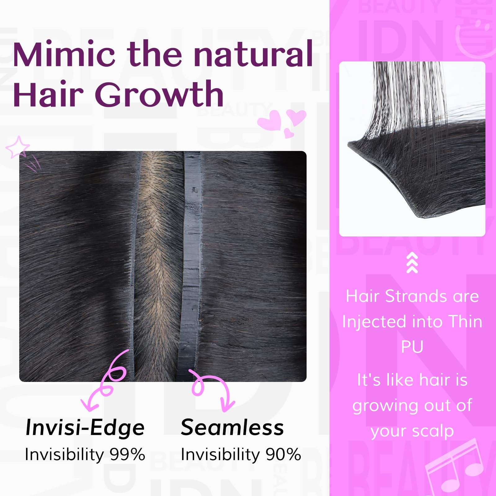 Idn Beauty 54 Invisi Edge Seamless Clip In Hair Extensions Human Hair Combo