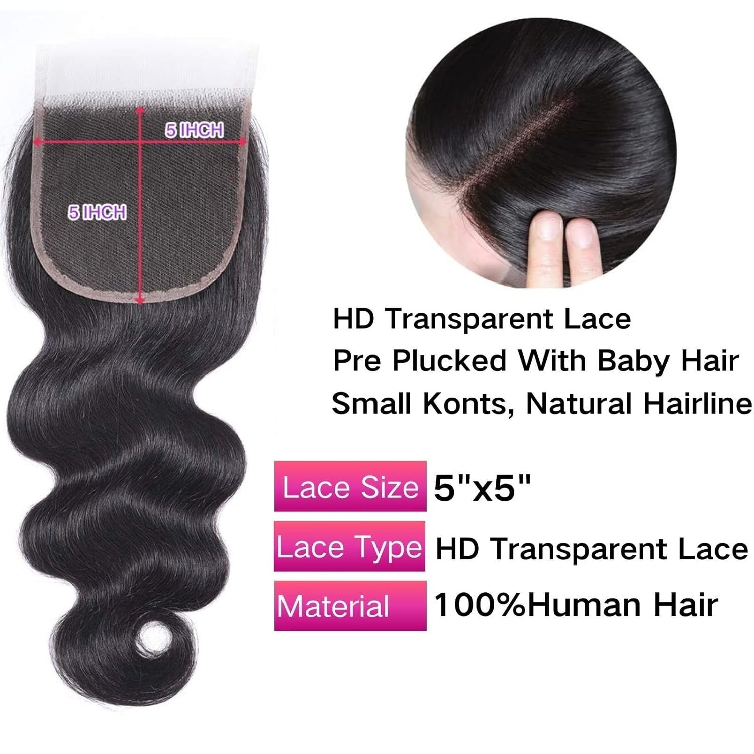 5×5 Hd Lace Closure Human Hair Hd Closure Body Wave Closure 12A Virgin Remy H…