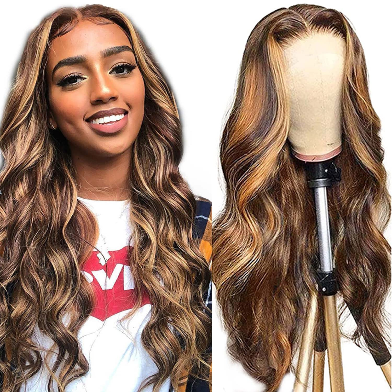 Highlight Ombre 13X4 HD Lace Front Wig Human Hair Pre Plucked Transparent 4/27 H