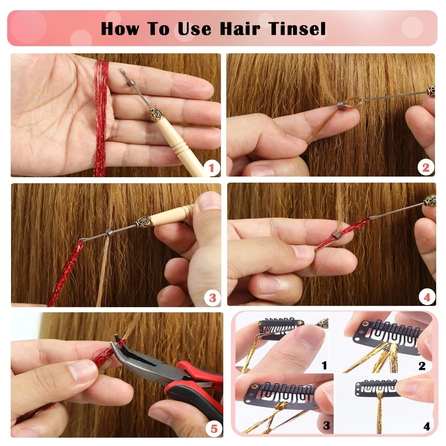 Hair Tinsel Kit, 16 Colors 7200 Strands Glitter Tinsel Hair Extensions Heat Resi