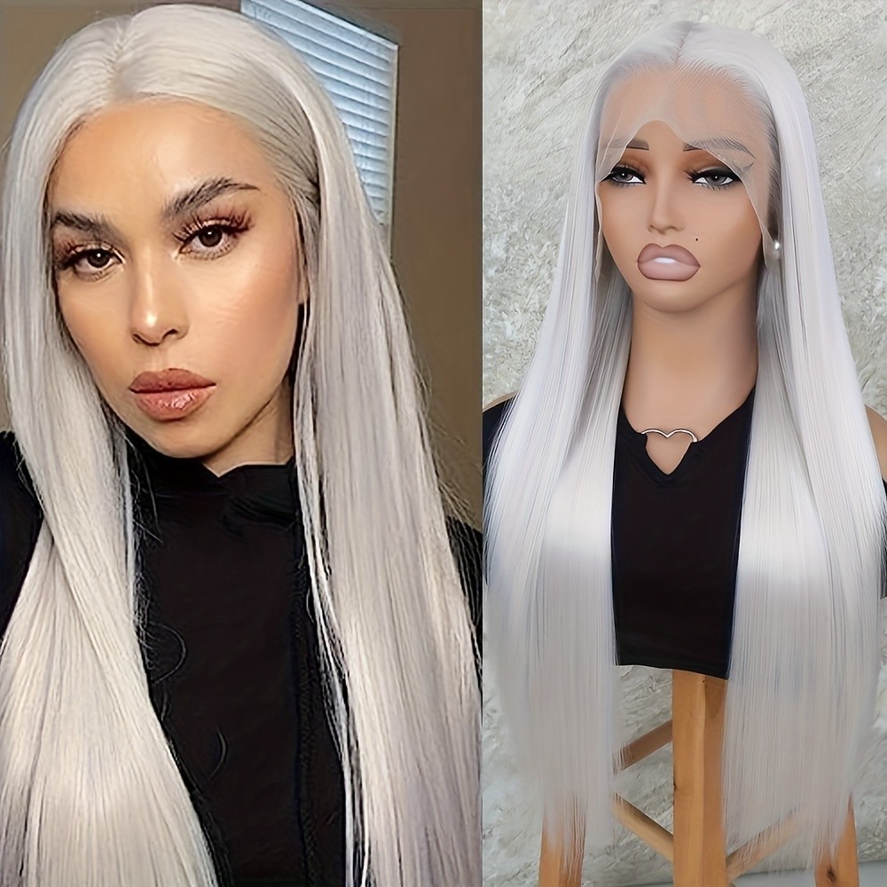 Platinum White Synthetic Lace Front Wig 13×4 Free Part Pre Plucked Straight Hair