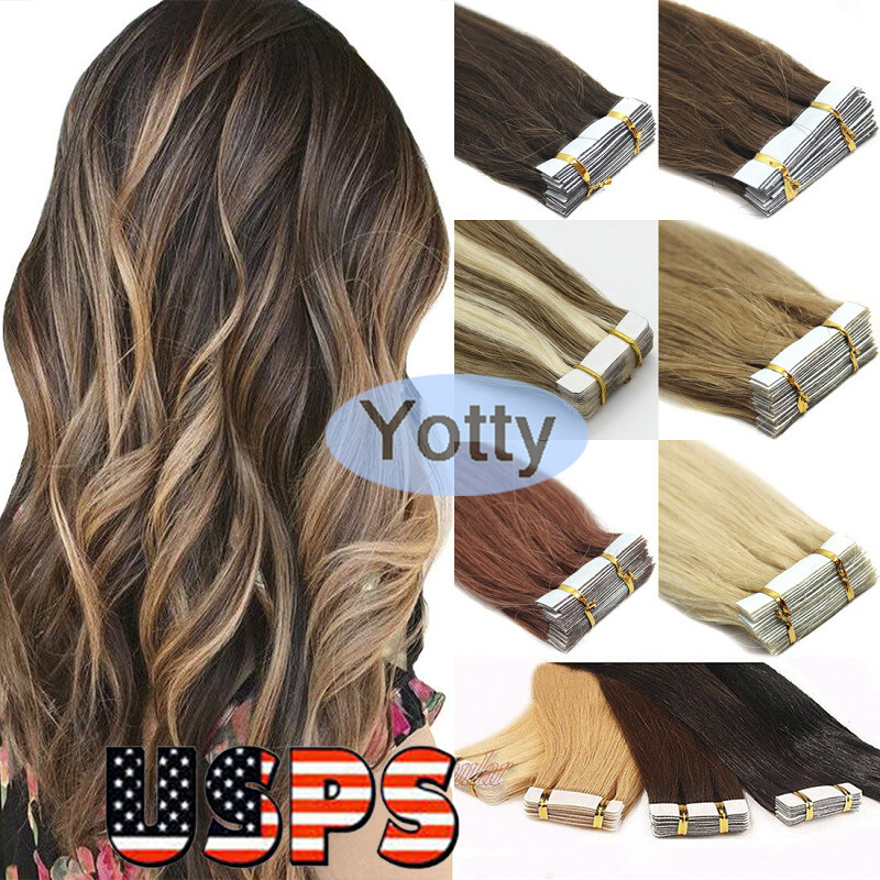 Tape in Hair Extensions Real Human Hair PU Seamless Skin Weft Highlight Ombre US