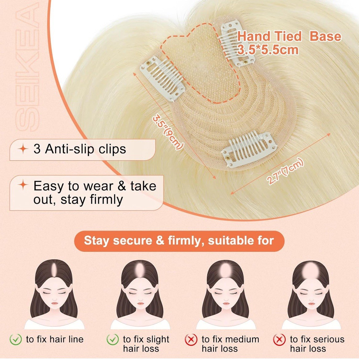 Real Human Hair, 10″ Clip in Bangs Hand-tied Base Natural Realistic Blonde