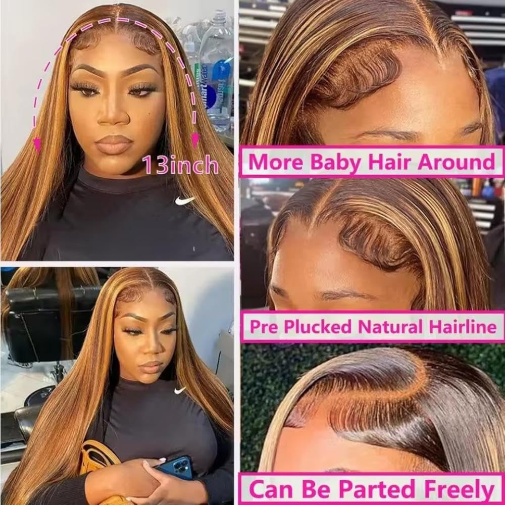 4/27 Honey Blonde 200% Density 13×4 Straight Transparent Lace Wigs Human Hair