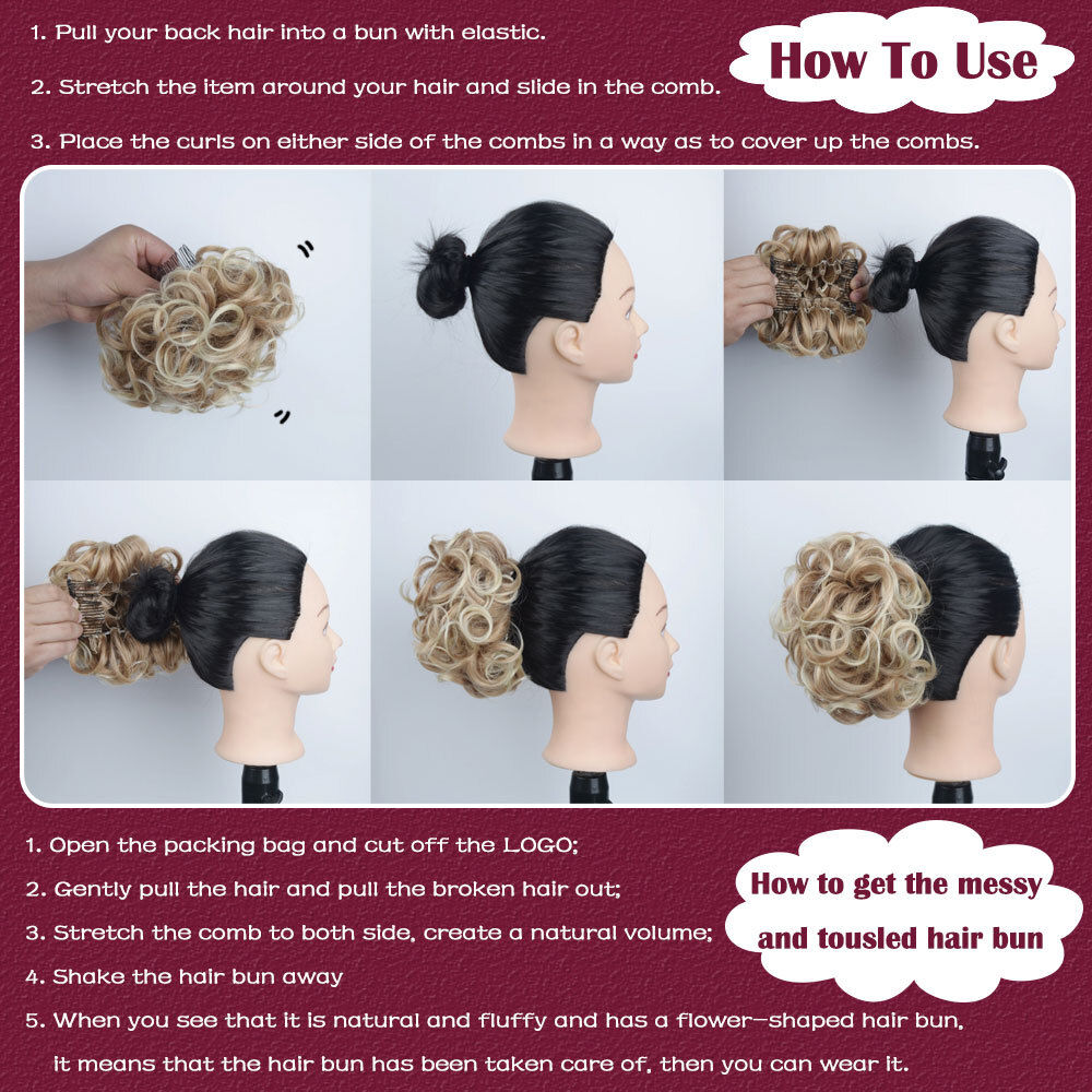 100% Thick Messy Bun Clip In Hair Extensions Curly Scrunchie Updo Chignon Combs