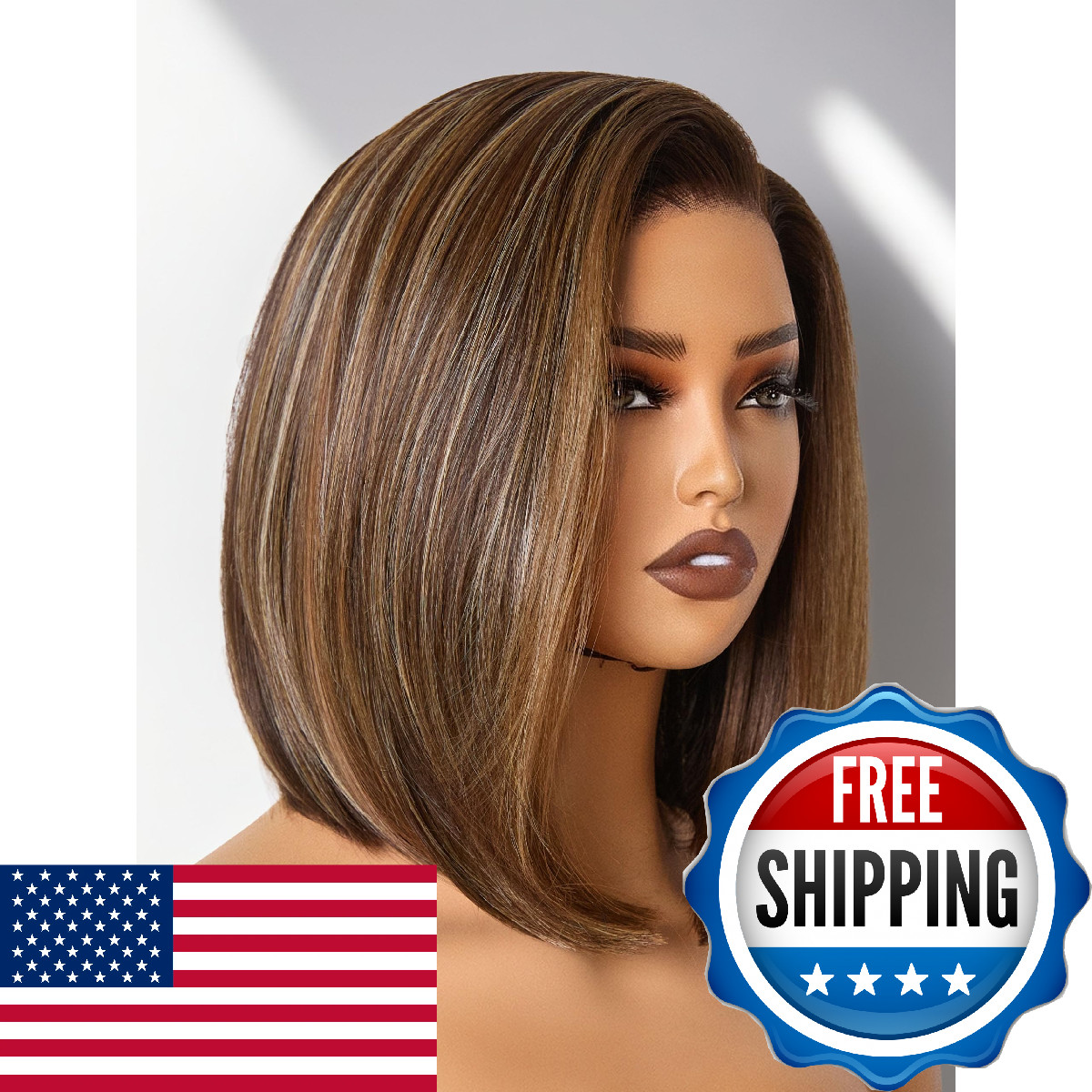 Gorgius Brown Highlight Bob Lace Front Wig Glueless Straight Short Wigs Upgrade