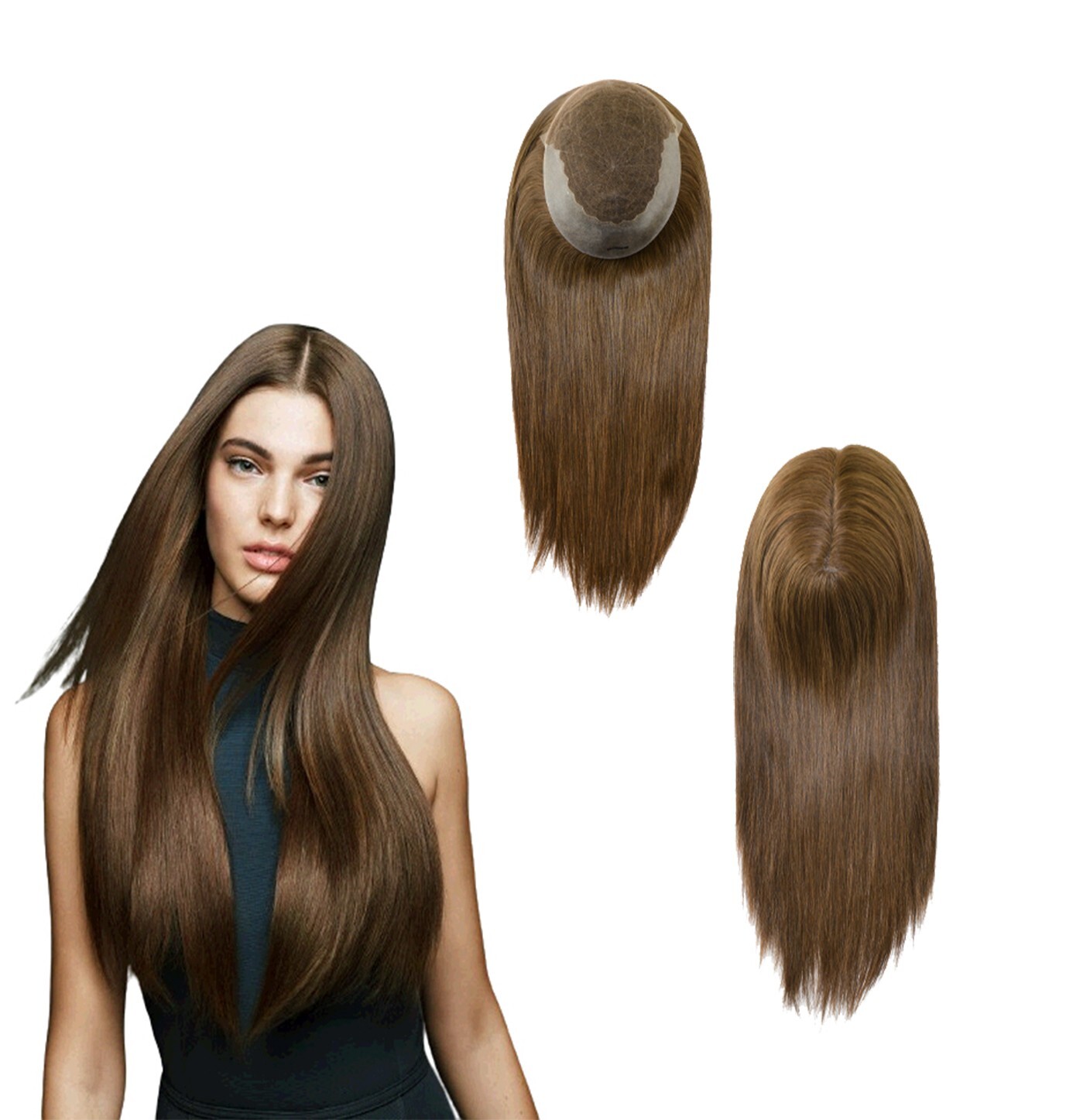Women Topper Human Hair French Lace Top Pieces 7×9 Straight Hair 16” Q6L #L6